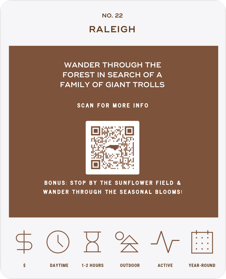 Wander through the forest in search of a family of giant trolls